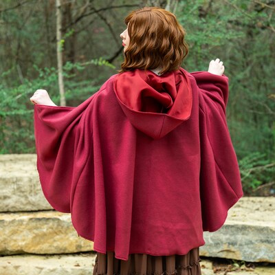 Hooded Fleece Cloak Short with Satin Lining, Wide Hood, Decorative Closure, Perfect for Ren Faires, Daily Wear, Cottagecore and Fairycore - image2